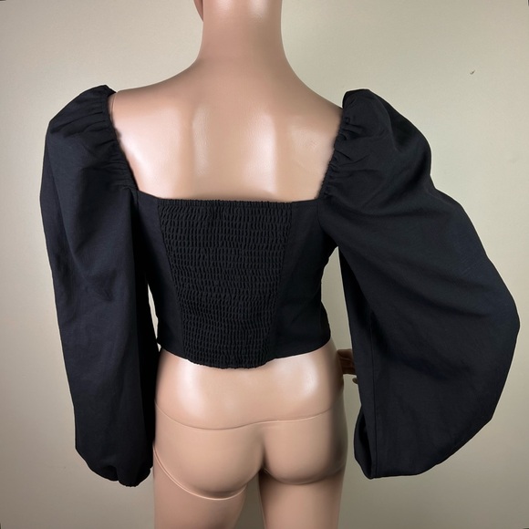 NEW & OTHER STORIES BLACK PUFF SLEEVE CROP TOP - Picture 5 of 5